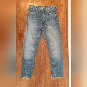 Zara woman's denim studded jeans. Size 2. Blue with silver studs.